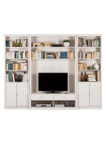 Kit com 3 estantes com portas nas laterais em Madeira Maciça – na cor branco lavado | Coleção Biblioteca